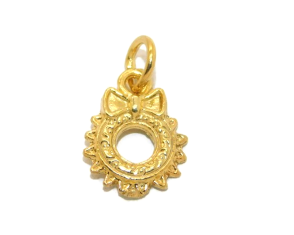 14K Christmas Wreath Yellow Gold Pendant Charm