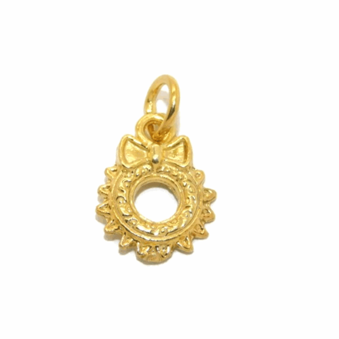 14K Christmas Wreath Yellow Gold Pendant Charm