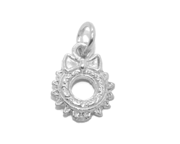 .925 Christmas Wreath Sterling Silver Pendant Charm