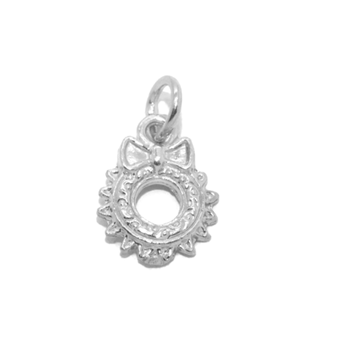 .925 Christmas Wreath Sterling Silver Pendant Charm