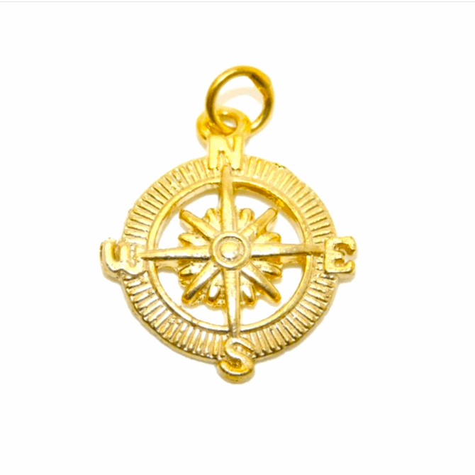 14K Compass Yellow Gold Pendant Charm
