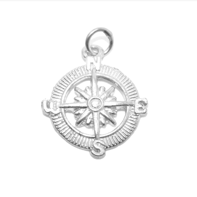 .925 Compass Sterling Silver Pendant Charm