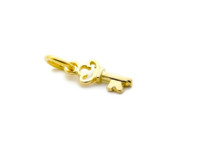 14K Skeleton Key (Crown Bow) Yellow Gold Pendant Charm - Image 3