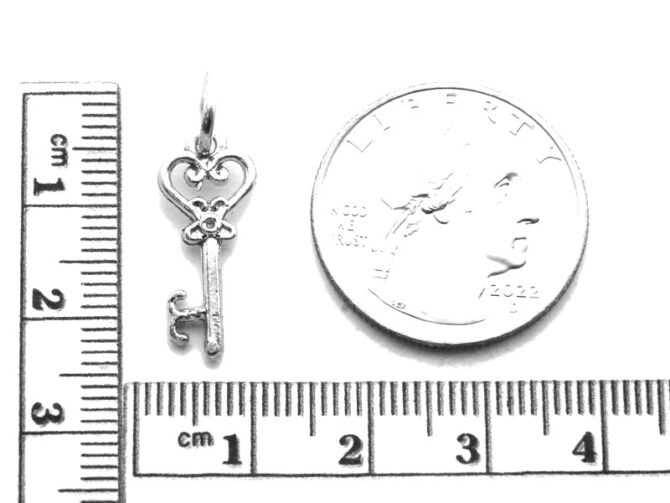 .925 Skeleton Key (Heart Bow) Pendant Charm - Image 2