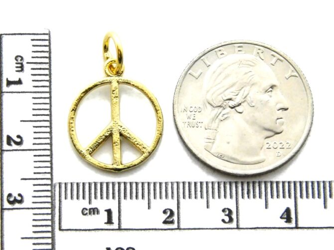 14K Peace Sign (Large) Yellow Gold Pendant Charm - Image 2