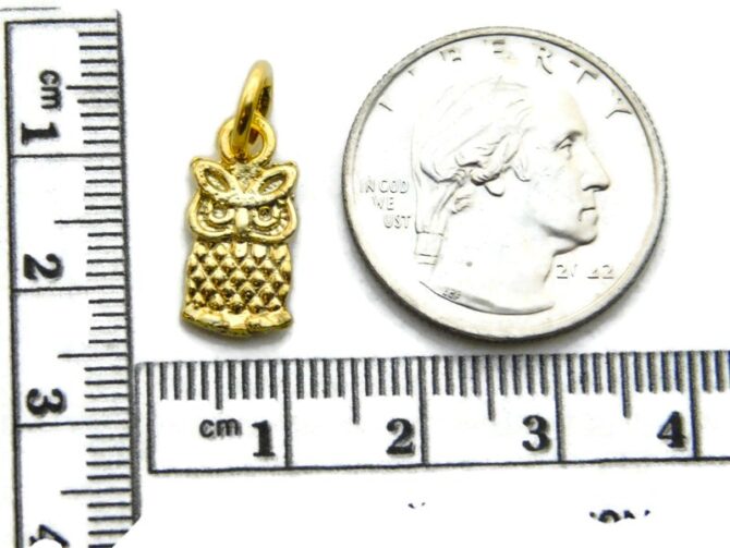 14K Small Owl Yellow Gold Pendant Charm - Image 2