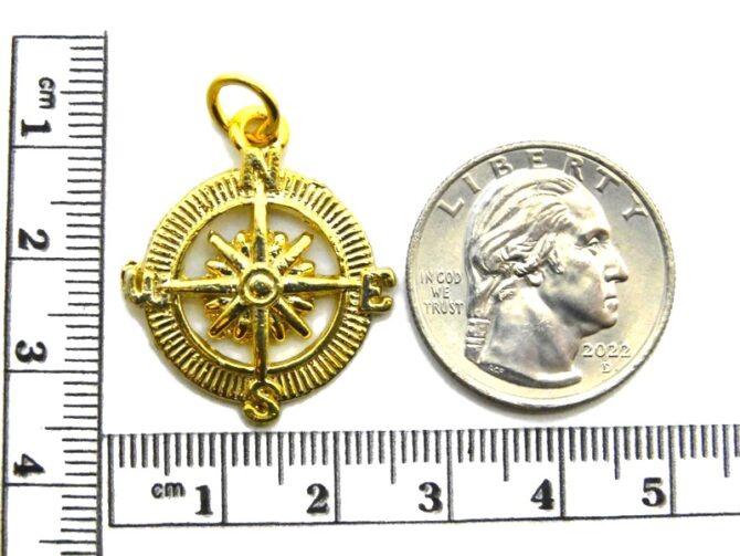 14K Compass Yellow Gold Pendant Charm - Image 2