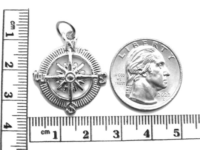 .925 Compass Sterling Silver Pendant Charm - Image 2