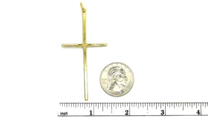 14K Thin Cross Yellow Gold Pendant Charm - Image 2