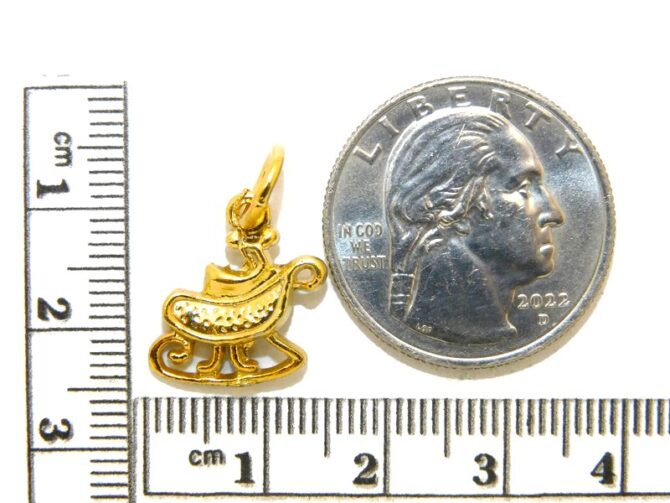 14K Santa Sled Yellow Gold Pendant Charm - Image 2