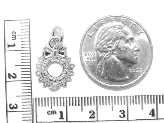 .925 Christmas Wreath Sterling Silver Pendant Charm - Image 2