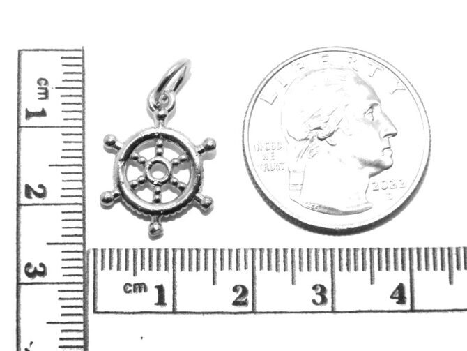 .925 Boat Steering Wheel (Helm) Sterling Silver Pendant Charm - Image 2