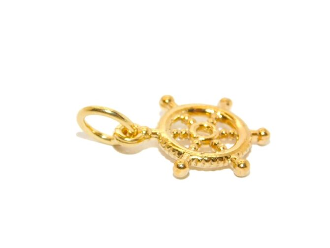 14K Boat Steering Wheel (Helm) Yellow Gold Pendant Charm - Image 3
