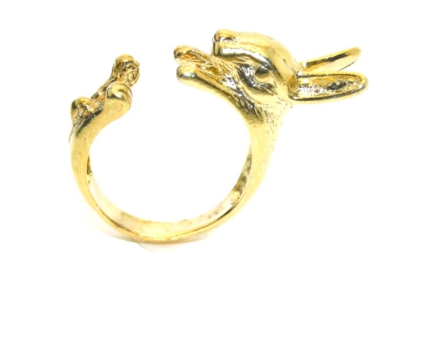 14K Rabbit Ring Yellow Gold Pendant Charm