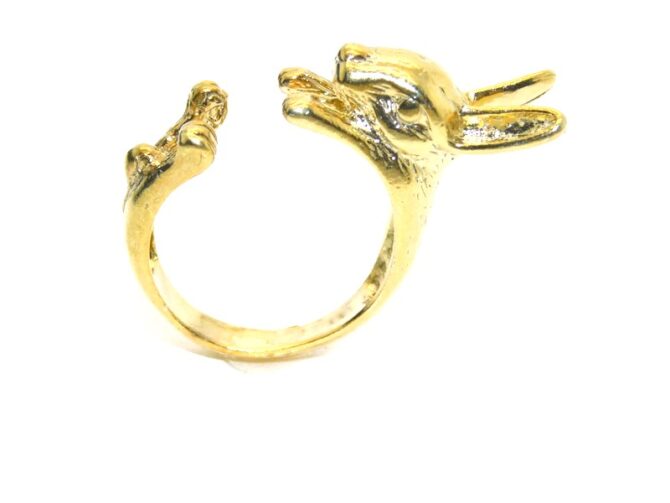 14K Rabbit Ring Yellow Gold Pendant Charm