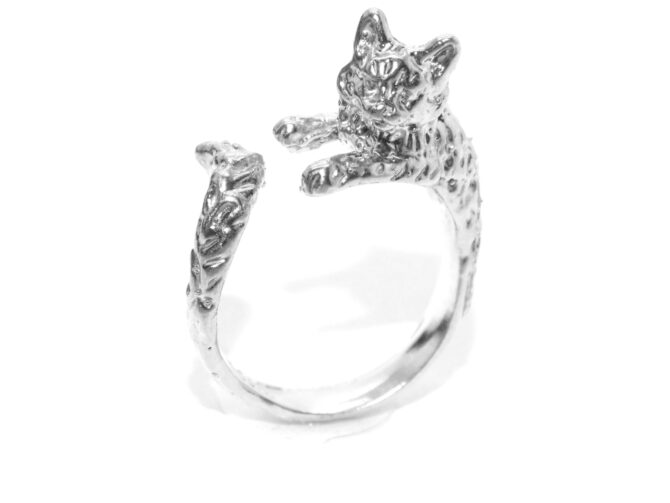 .925 Sterling Silver Cat Ring Pendant Charm