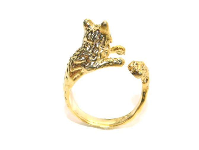 14K Cat Ring Yellow Gold Pendant Charm - Image 3