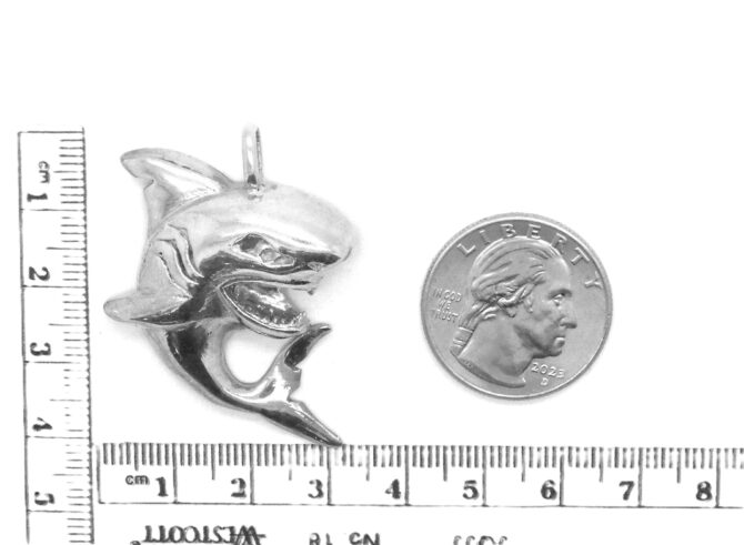 .925 X-Large Shark Sterling Silver Pendant Charm - Image 2