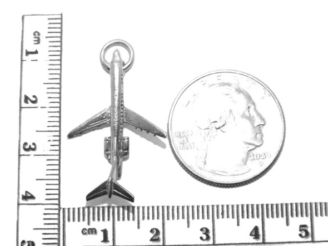.925 Sterling Silver 3D Airplane Pendant Charm - Image 2