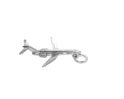 .925 Sterling Silver 3D Airplane Pendant Charm