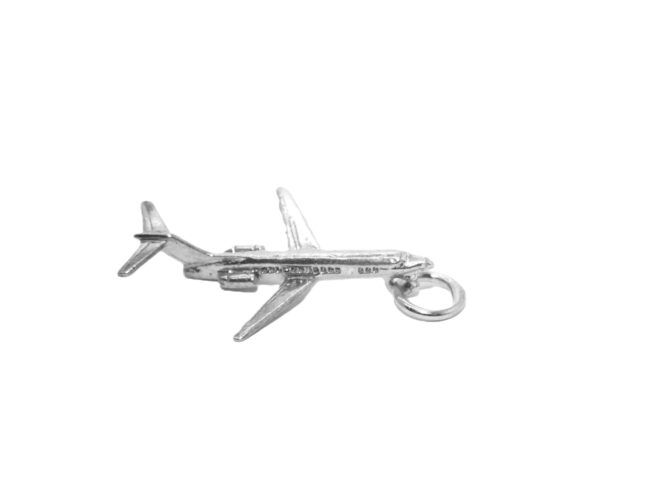 .925 Sterling Silver 3D Airplane Pendant Charm