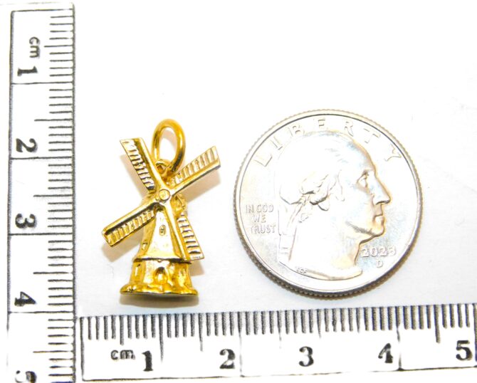 14K Yellow Gold Windmill Pendant Charm - Image 2