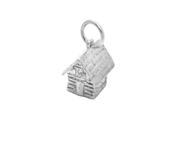 .925 3D Tiny Cabin Sterling Silver Pendant Charm - Image 3