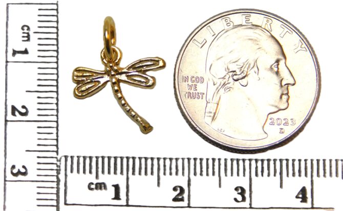 14K Dragonfly Yellow Gold Pendant Charm - Image 2