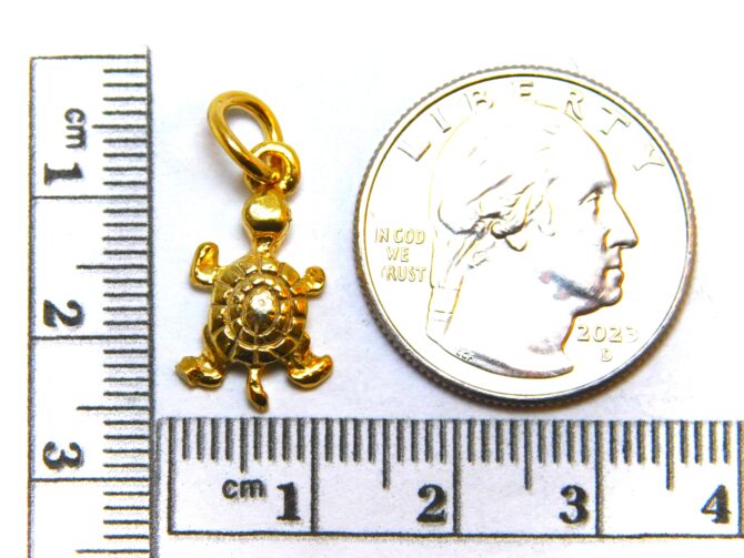 14K Turtle Yellow Gold Pendant Charm - Image 2