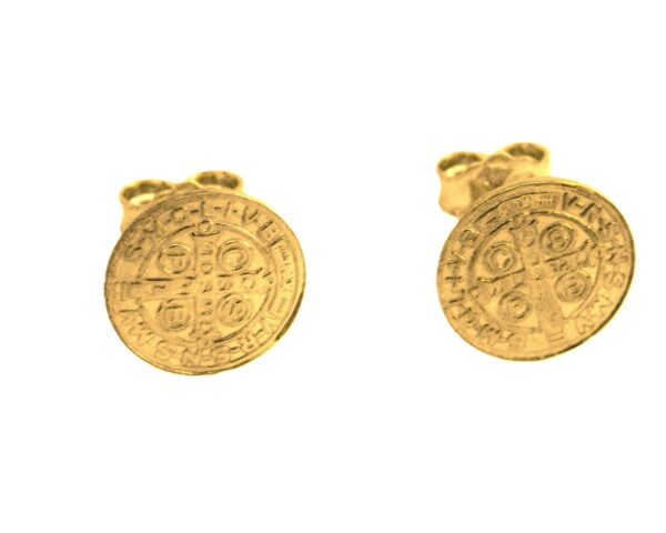 14K St. Benedict Stud Earrings Yellow Gold