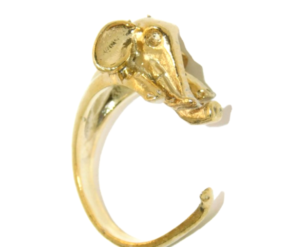 14K Elephant Ring Yellow Gold Pendant Charm