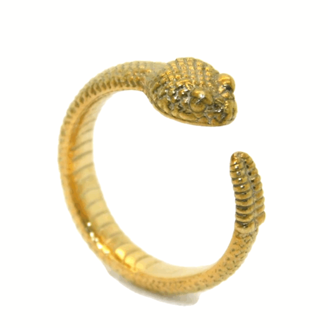 14K Rattle Snake Ring Yellow Gold Pendant Charm