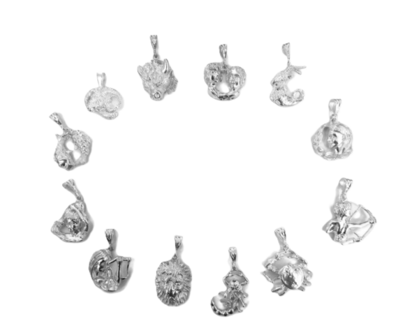 Sterling Silver .925 12 Constellation Horoscope Zodiac Sign Big Pendant