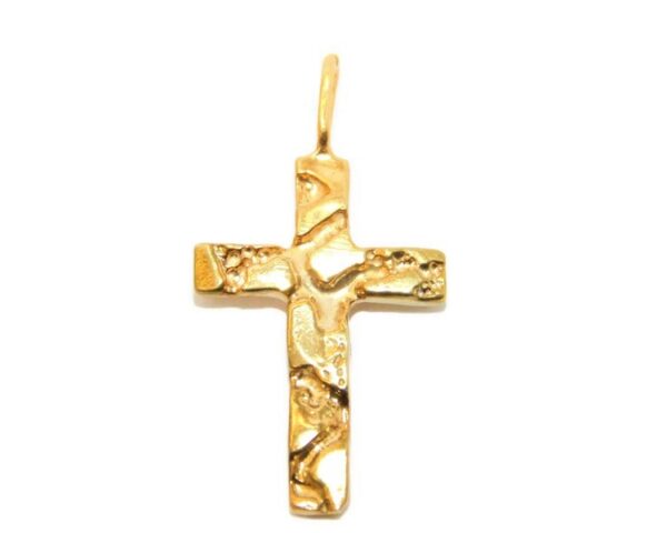14K Yellow Gold Cross Nugget Charm Pendant