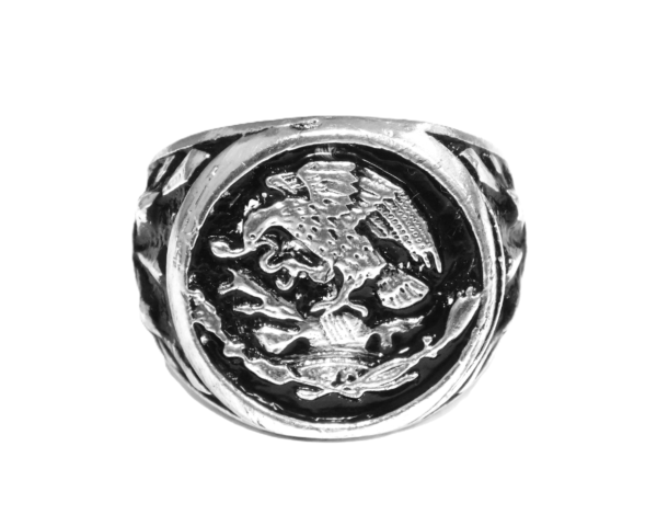 .925 Sterling Silver Mexican Eagle Round Men's Ring